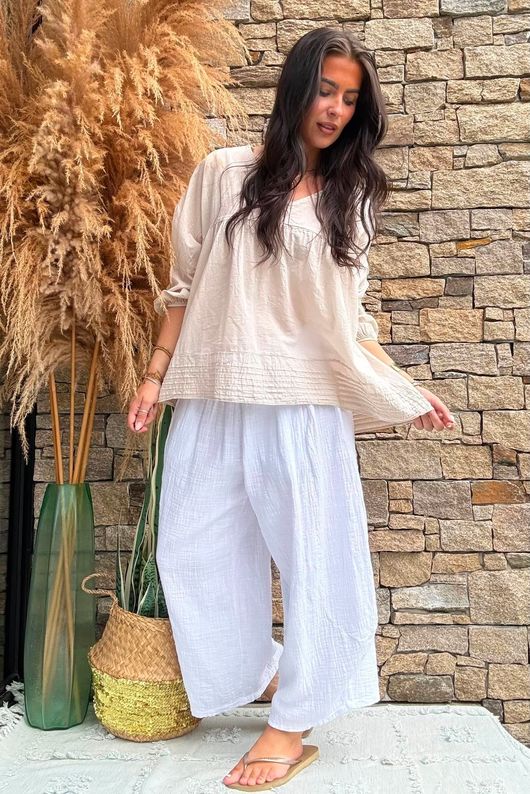 Prairie Pintuck Cotton Smock Stone